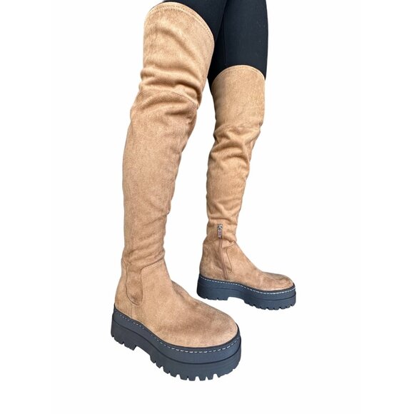 ❤️Marc Fisher LTD Over the Knee Faux Suede Boots Lug Sole Platform Western 8.5 - Picture 2 of 13